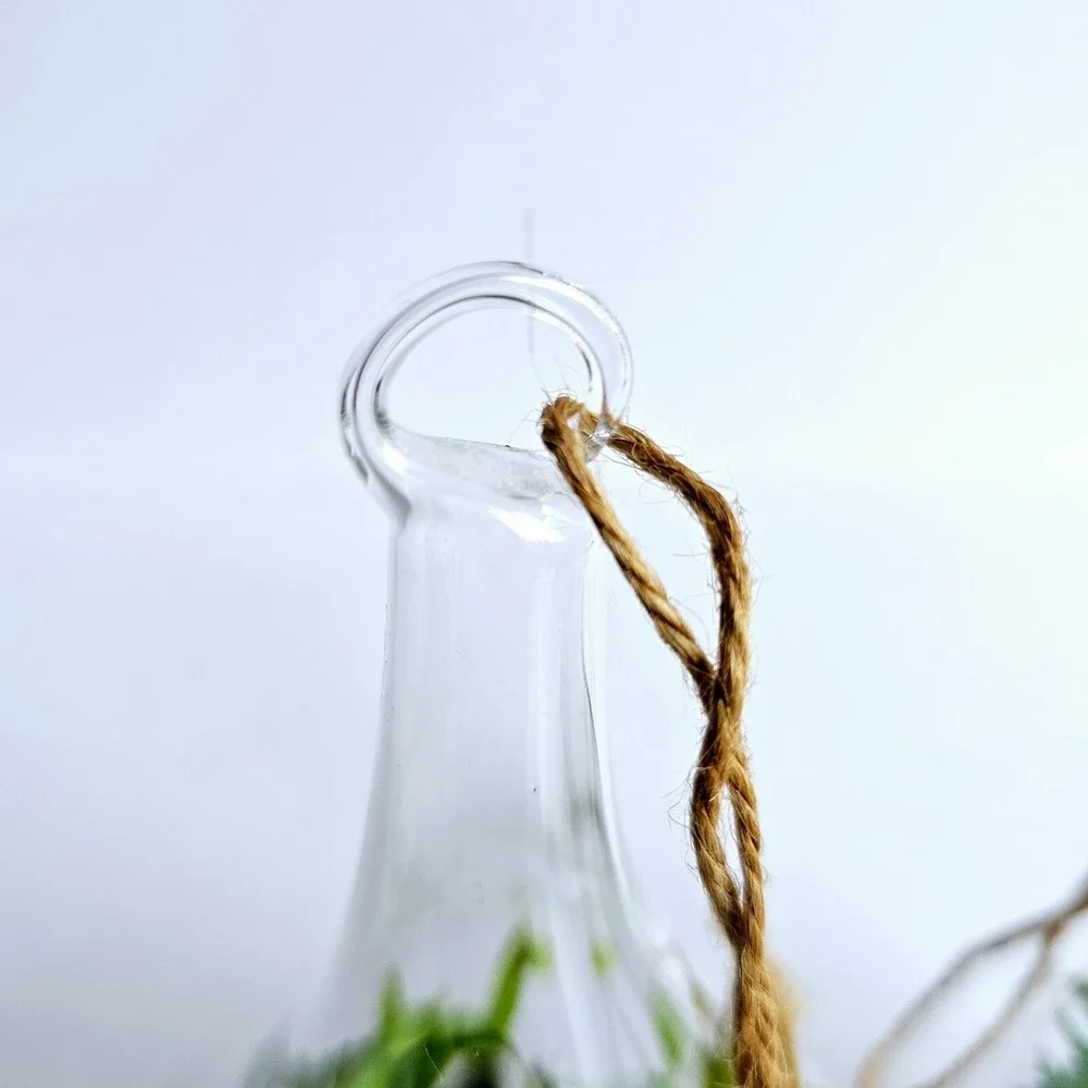Set of 2 Glass Teardrop‎ Hanging Terrariums with Faux Succulents Home Decor
